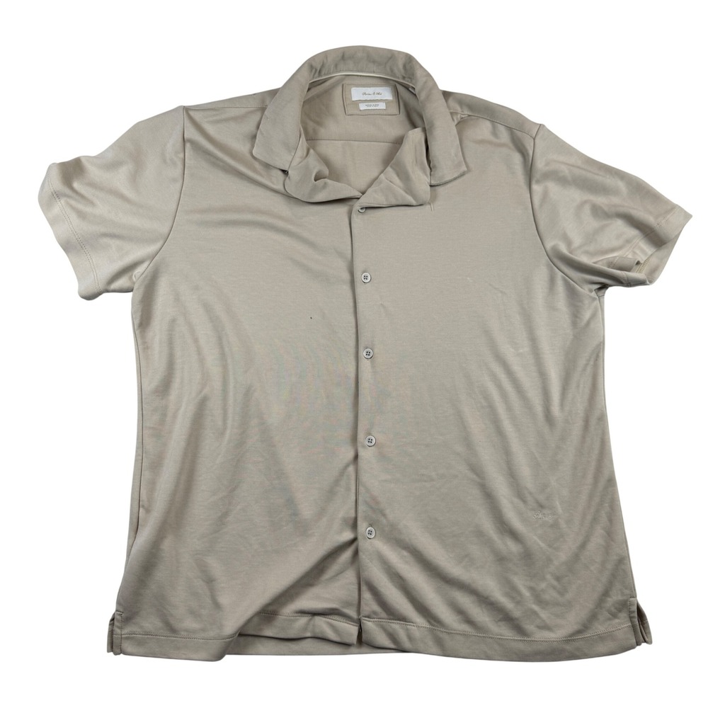 Porter & Ash Men XL Tan Modal Blend Short Sleeve Button Up Camp Shirt Knit